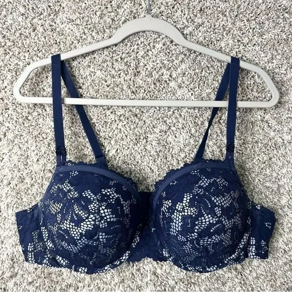 Torrid Bra Women’s 44B Deep Navy Blue Floral Lace Push-Up Demi - Picture 4 of 10